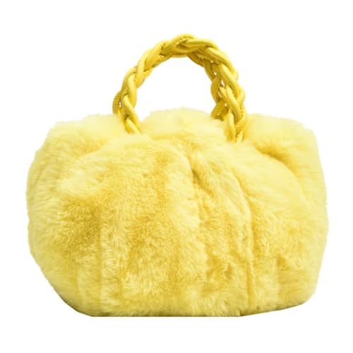 WEQYFDC Frauen Elegante Schulter Tasche Einfarbig Flauschigen Messenger Tasche Woven Griff Umhängetasche Handtaschen Tragbare Kleine Reise Mädchen Tote(Yellow) von WEQYFDC