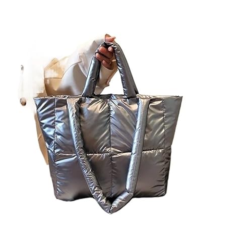 WEQYFDC Große Kapazität Winter Frau Unten Baumwolle Flauschigen Einkaufen Schulter Seite Tasche Geldbörsen Wasserdichte Puffy Tote Gepolsterte Handtaschen for Frauen(Gray) von WEQYFDC