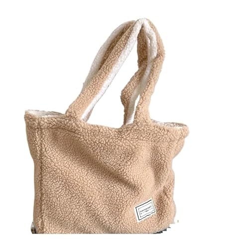 WEQYFDC Kaschmir-Fleece-Handtasche, Damen-Plüsch-Schultertaschen, zweiseitig erhältlich, Designer-Tragetaschen, Mädchen-Damen-Shopper-Tasche, Büchertasche, Geldbörse(Coffee) von WEQYFDC
