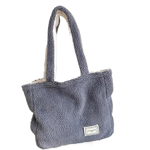 WEQYFDC Kaschmir-Fleece-Handtasche, Damen-Plüsch-Schultertaschen, zweiseitig erhältlich, Designer-Tragetaschen, Mädchen-Damen-Shopper-Tasche, Büchertasche, Geldbörse(Grey) von WEQYFDC