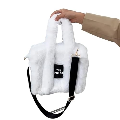 WEQYFDC Kunstfell-Einkaufstasche for Damen, luxuriöse Handtaschen, Herbst-Winter-Plüsch-Schulter-Umhängetaschen(WHITE) von WEQYFDC