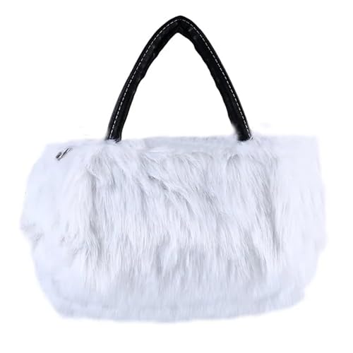 WEQYFDC Kunstpelz Handtasche Schulter Messenger Bag Tote Frauen lange Pelz Gras Handtasche(White) von WEQYFDC