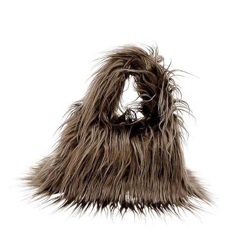 WEQYFDC Mode Faux Pelz Frauen Schulter Taschen Plüsch Handtaschen Luxus Tote Weiche Warme Winter Geldbörse(Dark brown) von WEQYFDC