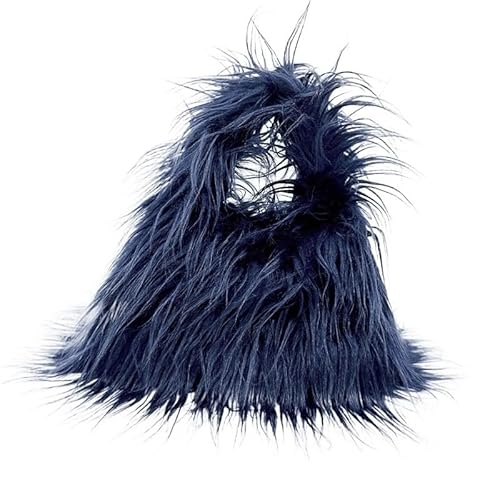 WEQYFDC Mode Faux Pelz Frauen Schulter Taschen Plüsch Handtaschen Luxus Tote Weiche Warme Winter Geldbörse(Deep blue) von WEQYFDC