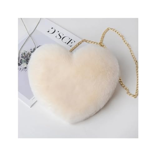 WEQYFDC Mode frauen Herzförmige Handtaschen Nette Faux Pelz Umhängetaschen Geldbörse Plüsch Kette Schulter Tasche Dame Handtasche(Beige) von WEQYFDC