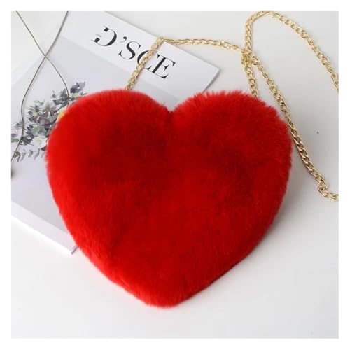 WEQYFDC Mode frauen Herzförmige Handtaschen Nette Faux Pelz Umhängetaschen Geldbörse Plüsch Kette Schulter Tasche Dame Handtasche(Red) von WEQYFDC