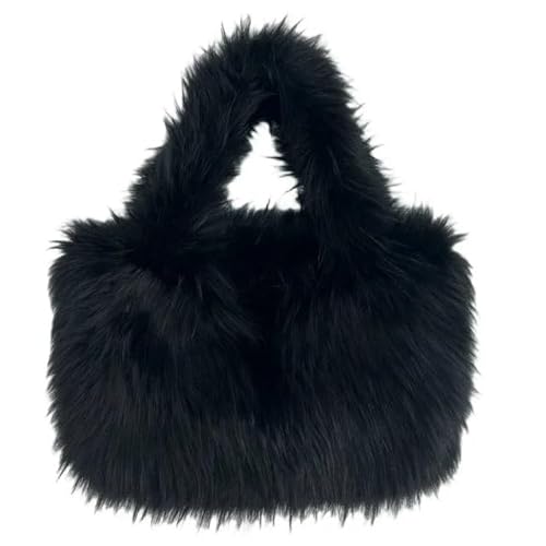 WEQYFDC Mode große Einkaufstasche Luxus Kunstpelz Frauen Handtaschen Designer Dame Handtaschen flauschig weiche Plüsch Shopper Tasche warm Winter Sac(Black) von WEQYFDC