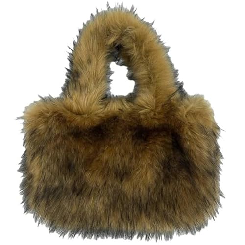 WEQYFDC Mode große Einkaufstasche Luxus Kunstpelz Frauen Handtaschen Designer Dame Handtaschen flauschig weiche Plüsch Shopper Tasche warm Winter Sac(Brown) von WEQYFDC