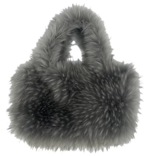 WEQYFDC Mode große Einkaufstasche Luxus Kunstpelz Frauen Handtaschen Designer Dame Handtaschen flauschig weiche Plüsch Shopper Tasche warm Winter Sac(GRAY) von WEQYFDC