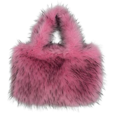 WEQYFDC Mode große Einkaufstasche Luxus Kunstpelz Frauen Handtaschen Designer Dame Handtaschen flauschig weiche Plüsch Shopper Tasche warm Winter Sac(Pink) von WEQYFDC