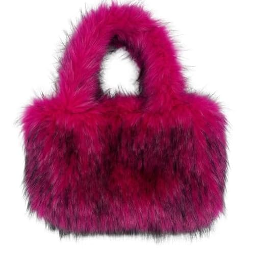 WEQYFDC Mode große Einkaufstasche Luxus Kunstpelz Frauen Handtaschen Designer Dame Handtaschen flauschig weiche Plüsch Shopper Tasche warm Winter Sac(Rose red) von WEQYFDC