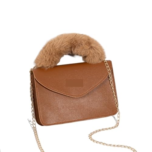 WEQYFDC Pelzige Einkaufstasche, weiche Handtaschen mit Griff oben, warme Geldbörsen for Frauen, Damen, Mädchen, Geschenk(Brown) von WEQYFDC