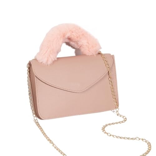 WEQYFDC Pelzige Einkaufstasche, weiche Handtaschen mit Griff oben, warme Geldbörsen for Frauen, Damen, Mädchen, Geschenk(Pink) von WEQYFDC