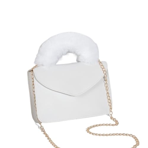 WEQYFDC Pelzige Einkaufstasche, weiche Handtaschen mit Griff oben, warme Geldbörsen for Frauen, Damen, Mädchen, Geschenk(White) von WEQYFDC