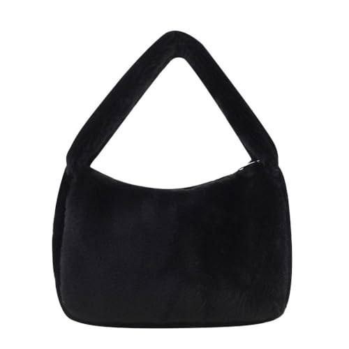 WEQYFDC Weiche Plüsch Frauen Herbst Winter Schulter Unterarm Tasche Handtasche Geldbörse Flauschige Totes(Black) von WEQYFDC