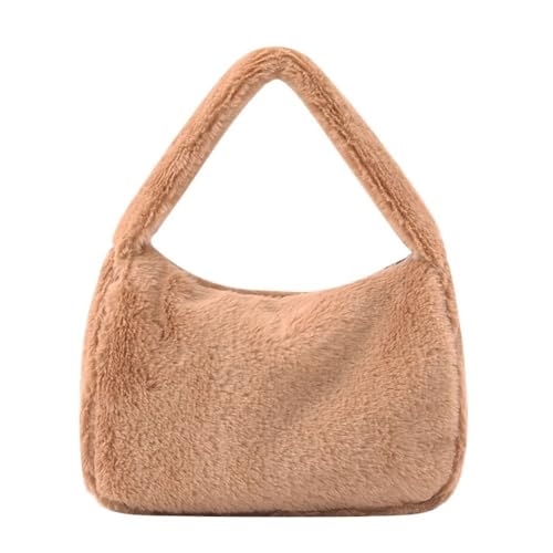 WEQYFDC Weiche Plüsch Frauen Herbst Winter Schulter Unterarm Tasche Handtasche Geldbörse Flauschige Totes(Khaki) von WEQYFDC