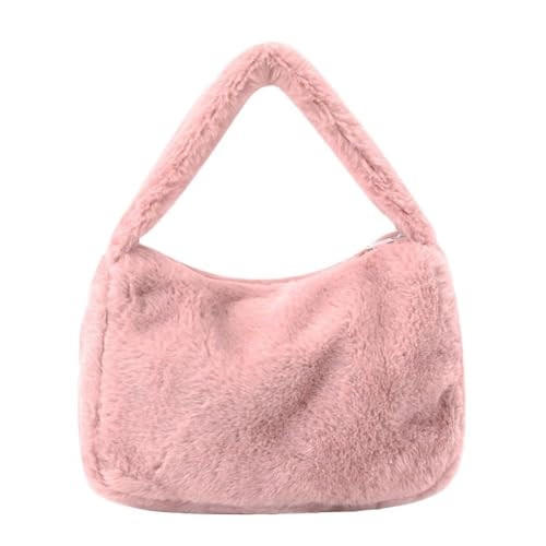 WEQYFDC Weiche Plüsch Frauen Herbst Winter Schulter Unterarm Tasche Handtasche Geldbörse Flauschige Totes(Pink) von WEQYFDC