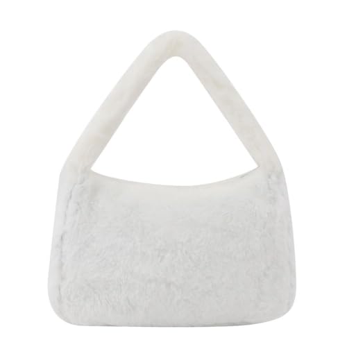 WEQYFDC Weiche Plüsch Frauen Herbst Winter Schulter Unterarm Tasche Handtasche Geldbörse Flauschige Totes(White) von WEQYFDC