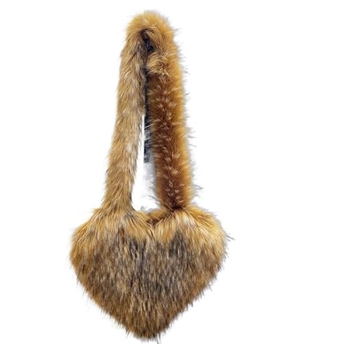 Winter Frauen Handtaschen Nette Plüsch Damen Herzförmige Schulter Taschen Niedliche Weibliche Kupplung Geldbörse Liebe Handtasche(Dark Brown) von WEQYFDC