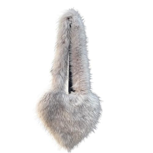 Winter Frauen Handtaschen Nette Plüsch Damen Herzförmige Schulter Taschen Niedliche Weibliche Kupplung Geldbörse Liebe Handtasche(Grey) von WEQYFDC