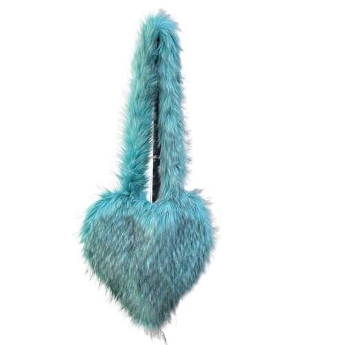 Winter Frauen Handtaschen Nette Plüsch Damen Herzförmige Schulter Taschen Niedliche Weibliche Kupplung Geldbörse Liebe Handtasche(Lake Blue) von WEQYFDC