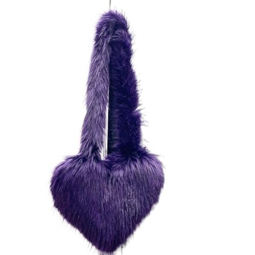 Winter Frauen Handtaschen Nette Plüsch Damen Herzförmige Schulter Taschen Niedliche Weibliche Kupplung Geldbörse Liebe Handtasche(Purple-01) von WEQYFDC