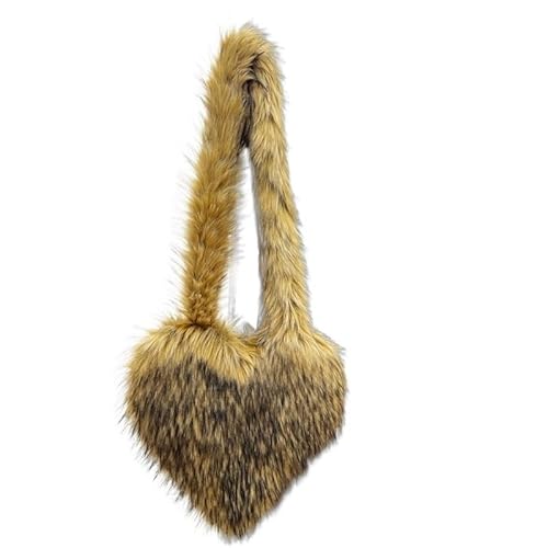 Winter Frauen Handtaschen Nette Plüsch Damen Herzförmige Schulter Taschen Niedliche Weibliche Kupplung Geldbörse Liebe Handtasche(Raccoon) von WEQYFDC