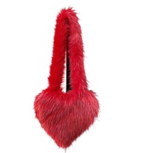 Winter Frauen Handtaschen Nette Plüsch Damen Herzförmige Schulter Taschen Niedliche Weibliche Kupplung Geldbörse Liebe Handtasche(Red) von WEQYFDC