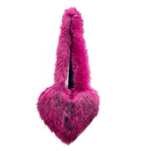 Winter Frauen Handtaschen Nette Plüsch Damen Herzförmige Schulter Taschen Niedliche Weibliche Kupplung Geldbörse Liebe Handtasche(Rose red) von WEQYFDC