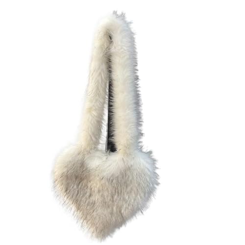 Winter Frauen Handtaschen Nette Plüsch Damen Herzförmige Schulter Taschen Niedliche Weibliche Kupplung Geldbörse Liebe Handtasche(White) von WEQYFDC