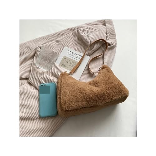 Winter Frauen Weiche Plüsch Schulter Taschen Faux Pelz Damen Kleine Tote Geldbörse Handtaschen Einfarbig Weibliche Mädchen Unterarm Tasche(1) von WEQYFDC
