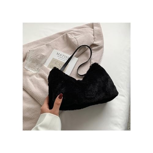 Winter Frauen Weiche Plüsch Schulter Taschen Faux Pelz Damen Kleine Tote Geldbörse Handtaschen Einfarbig Weibliche Mädchen Unterarm Tasche(2) von WEQYFDC