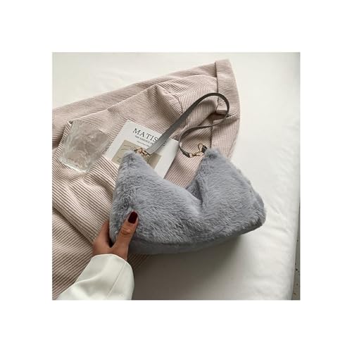 Winter Frauen Weiche Plüsch Schulter Taschen Faux Pelz Damen Kleine Tote Geldbörse Handtaschen Einfarbig Weibliche Mädchen Unterarm Tasche(3) von WEQYFDC