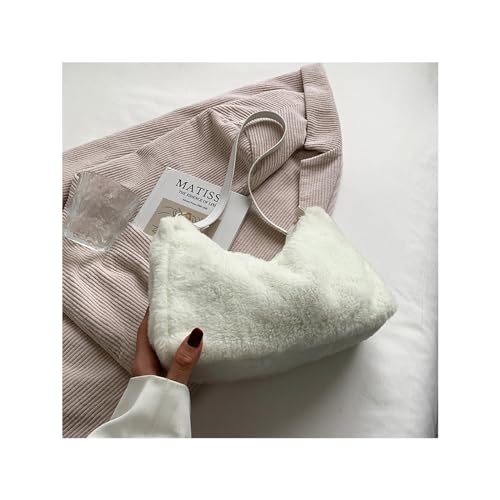 Winter Frauen Weiche Plüsch Schulter Taschen Faux Pelz Damen Kleine Tote Geldbörse Handtaschen Einfarbig Weibliche Mädchen Unterarm Tasche(4) von WEQYFDC