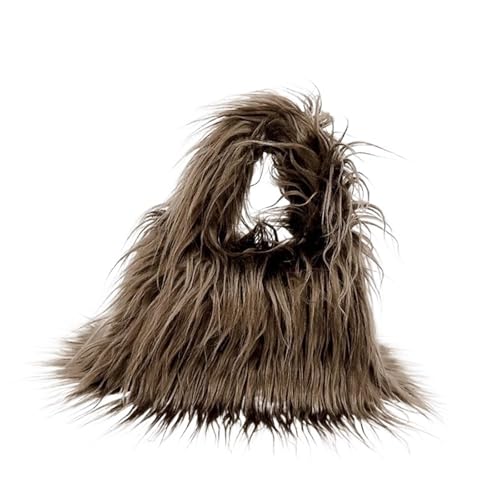 Winter Weichen, Flauschigen Kunstpelz Tasche Frauen Einfarbig Plüsch Handtasche Casual Fuzzy Quadrat Reise Straße Umhängetasche Geldbörse(Dark brown) von WEQYFDC