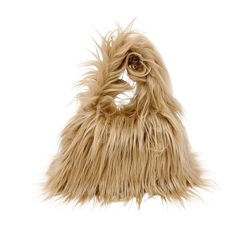 Winter Weichen, Flauschigen Kunstpelz Tasche Frauen Einfarbig Plüsch Handtasche Casual Fuzzy Quadrat Reise Straße Umhängetasche Geldbörse(Dark khaki) von WEQYFDC