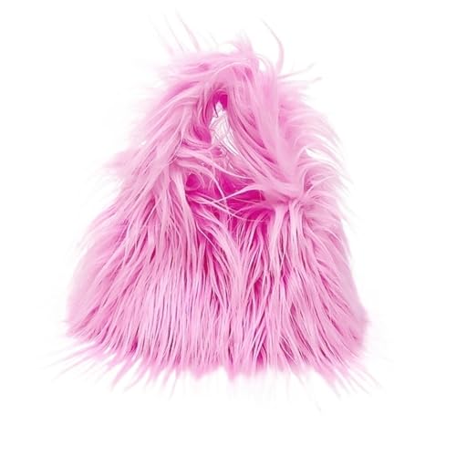 Winter Weichen, Flauschigen Kunstpelz Tasche Frauen Einfarbig Plüsch Handtasche Casual Fuzzy Quadrat Reise Straße Umhängetasche Geldbörse(Pink) von WEQYFDC