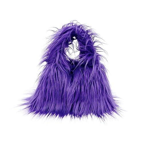 Winter Weichen, Flauschigen Kunstpelz Tasche Frauen Einfarbig Plüsch Handtasche Casual Fuzzy Quadrat Reise Straße Umhängetasche Geldbörse(Purple) von WEQYFDC