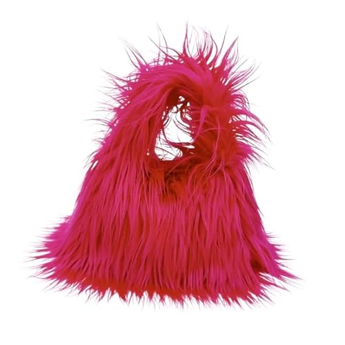 Winter Weichen, Flauschigen Kunstpelz Tasche Frauen Einfarbig Plüsch Handtasche Casual Fuzzy Quadrat Reise Straße Umhängetasche Geldbörse(Rose Red) von WEQYFDC