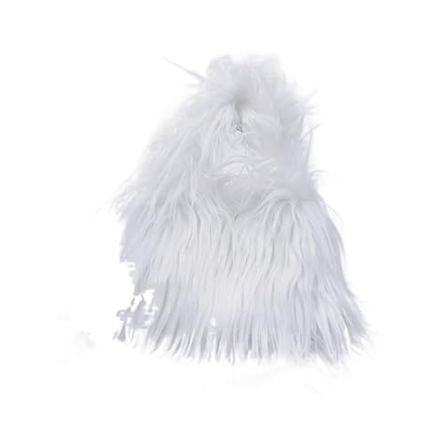 Winter Weichen, Flauschigen Kunstpelz Tasche Frauen Einfarbig Plüsch Handtasche Casual Fuzzy Quadrat Reise Straße Umhängetasche Geldbörse(White) von WEQYFDC