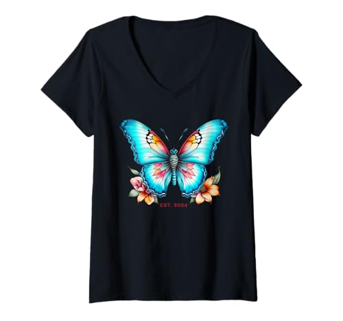 Damen Colorful Butterfly Graphic Apparel - Nature & Spring Art T-Shirt mit V-Ausschnitt Damen Colorful Butterfly Graphic Apparel - Nature & Spring Art T-Shirt mit V-Ausschnitt von WERDIF