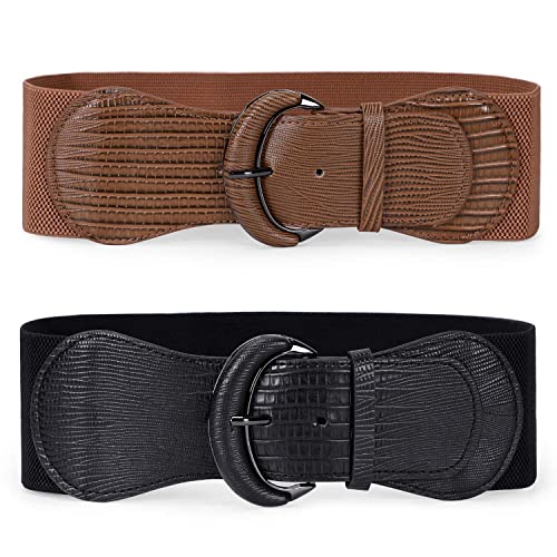 WERFORU 2 Stück Dehnbarer breiter Taillengürtel der Frauen für Kleid Damen elastische Gürtelhakenschnalle von WERFORU