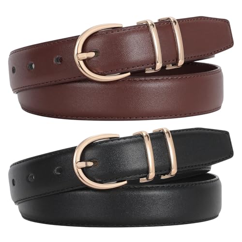 WERFORU 2 Stück Damen Ledergürtel für Jeans Mode Damen Gürtel für Hosen Kleider mit Goldschnalle von WERFORU