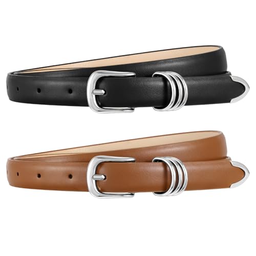 WERFORU 2 Stück Gürtel Damen Skinny Ledergürtel Damen Dünner Taillengürtel für Jeans Hosen Kleid von WERFORU