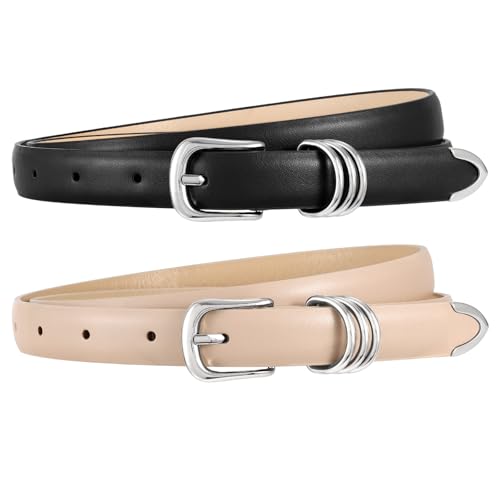 WERFORU 2 Stück Gürtel Damen Skinny Ledergürtel Damen Dünner Taillengürtel für Jeans Hosen Kleid von WERFORU