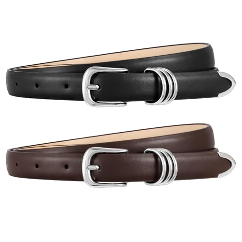 WERFORU 2 Stück Gürtel Damen Skinny Ledergürtel Damen Dünner Taillengürtel für Jeans Hosen Kleid von WERFORU