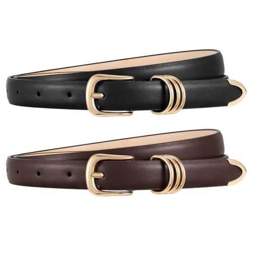 WERFORU 2 Stück Gürtel Damen Skinny Ledergürtel Damen Dünner Taillengürtel für Jeans Hosen Kleid von WERFORU