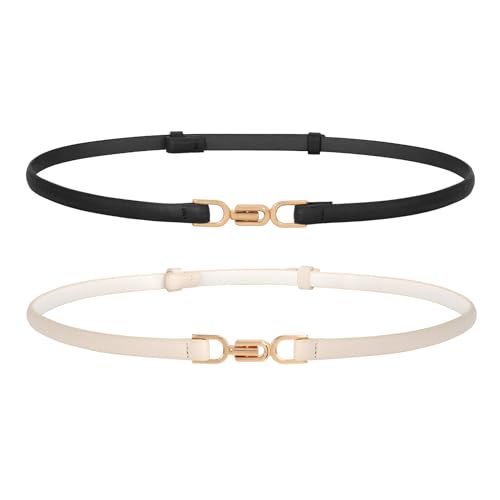 WERFORU Leder Skinny Frauen Gürtel Mode Damen dünne Leder Taillengürtel für Kleider mit Goldschnalle von WERFORU