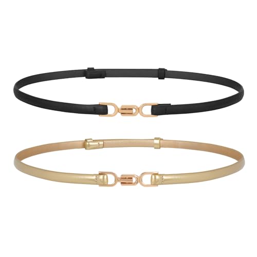 WERFORU Leder Skinny Frauen Gürtel Mode Damen dünne Leder Taillengürtel für Kleider mit Goldschnalle von WERFORU