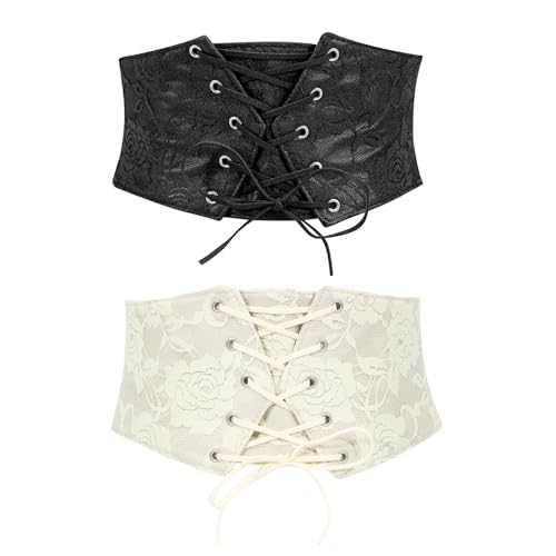 WERFORU 2 Stücke Damen Korsett Tied Waspie Gürtel Halloween Elastische Breite Gürtel für Kleider von WERFORU
